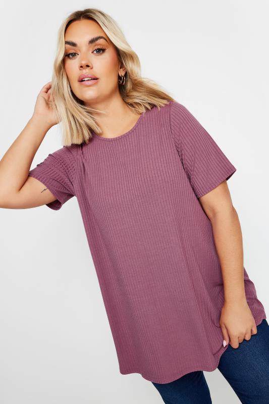 Yours YOURS Curve Pink Short Sleeve Ribbed T-Shirt