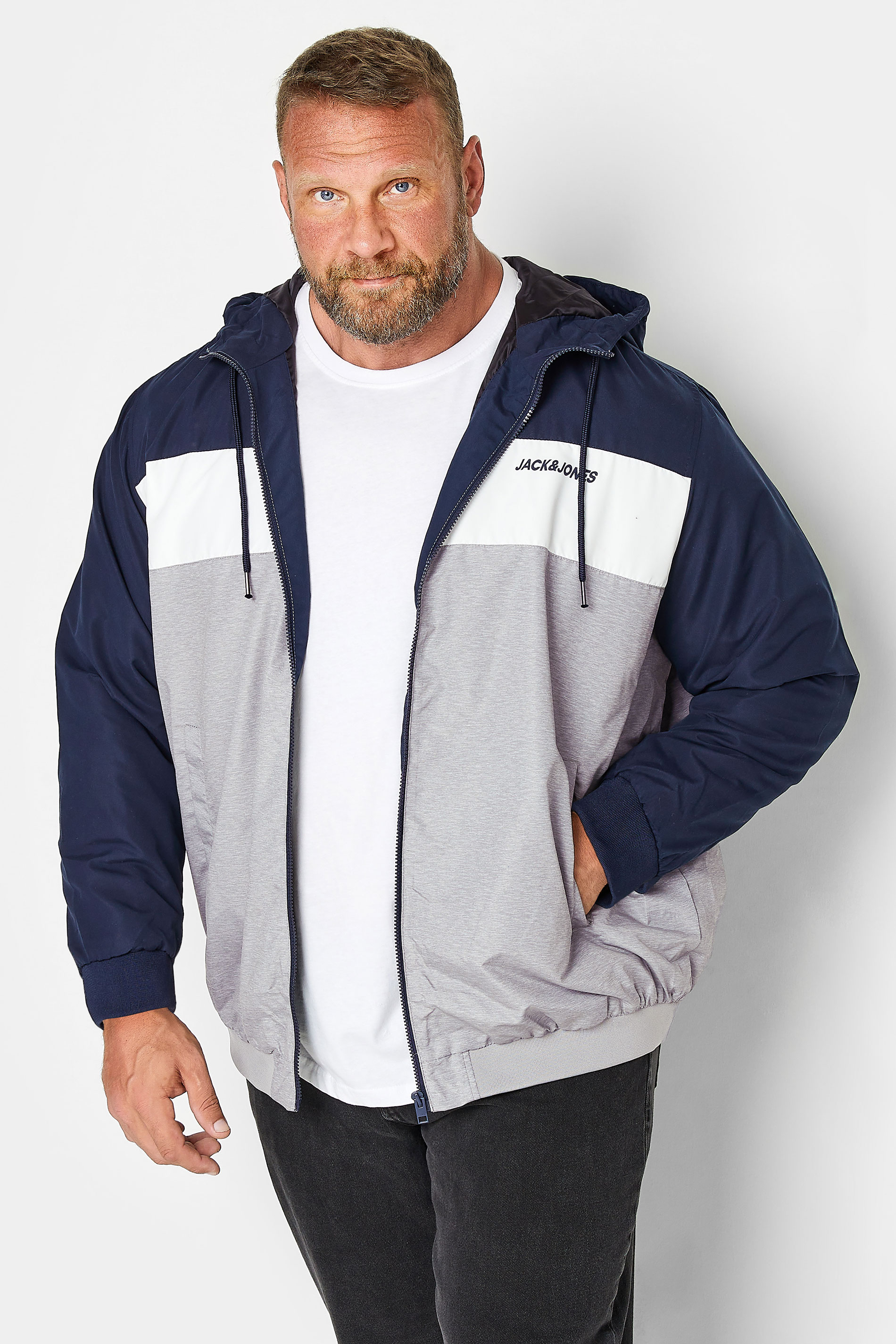 Jack & Jones JACK & JONES Big & Tall Grey Bomber Zip Up Hoodie