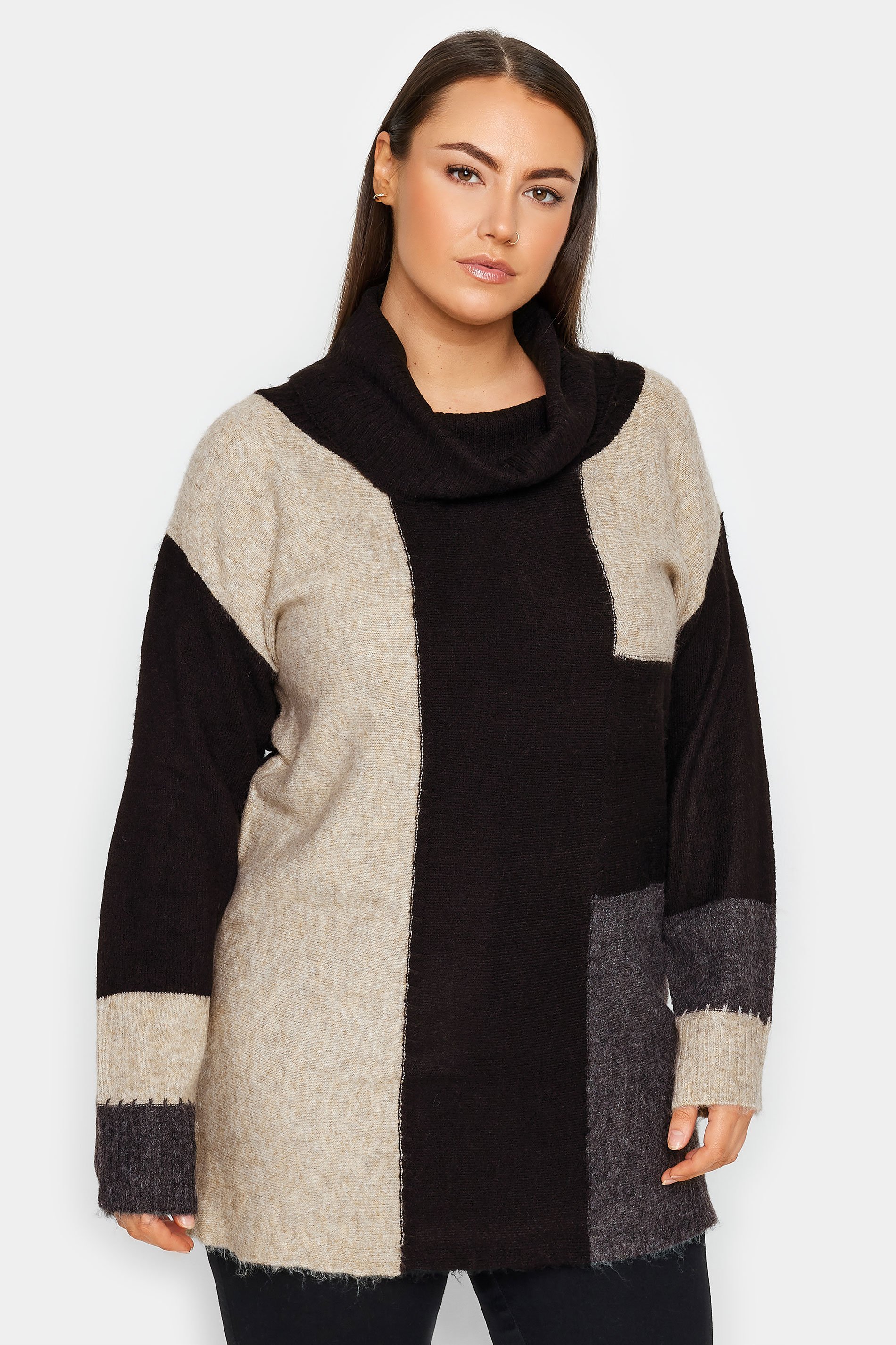 Evans Evans Black Roll Neck Colourblock Jumper