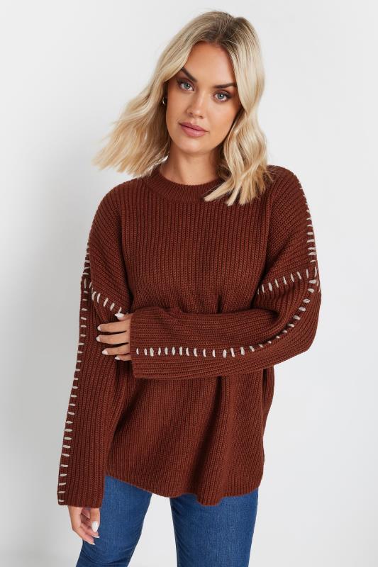 Yours YOURS Curve Rust Orange Contrast Blanket Stitch Jumper
