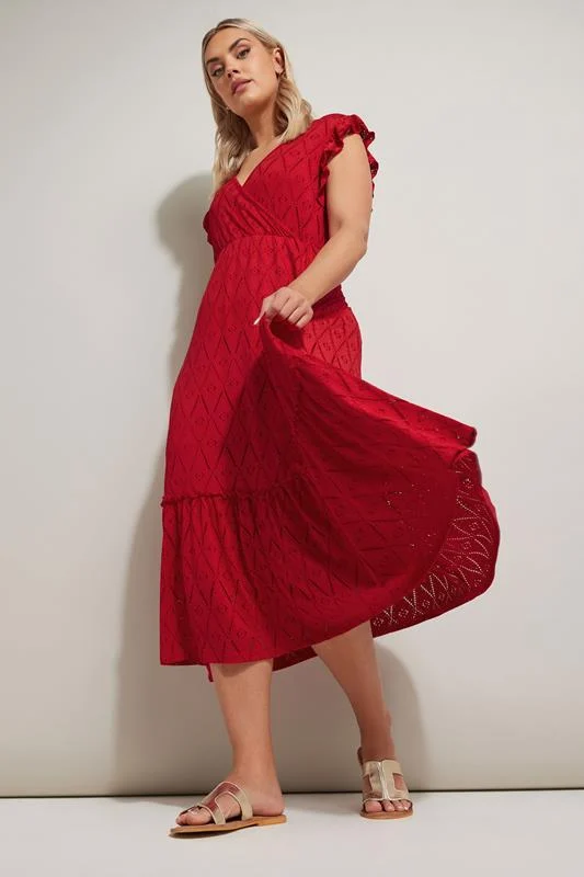 Yours YOURS Curve Red Broderie Anglaise Midaxi Dress