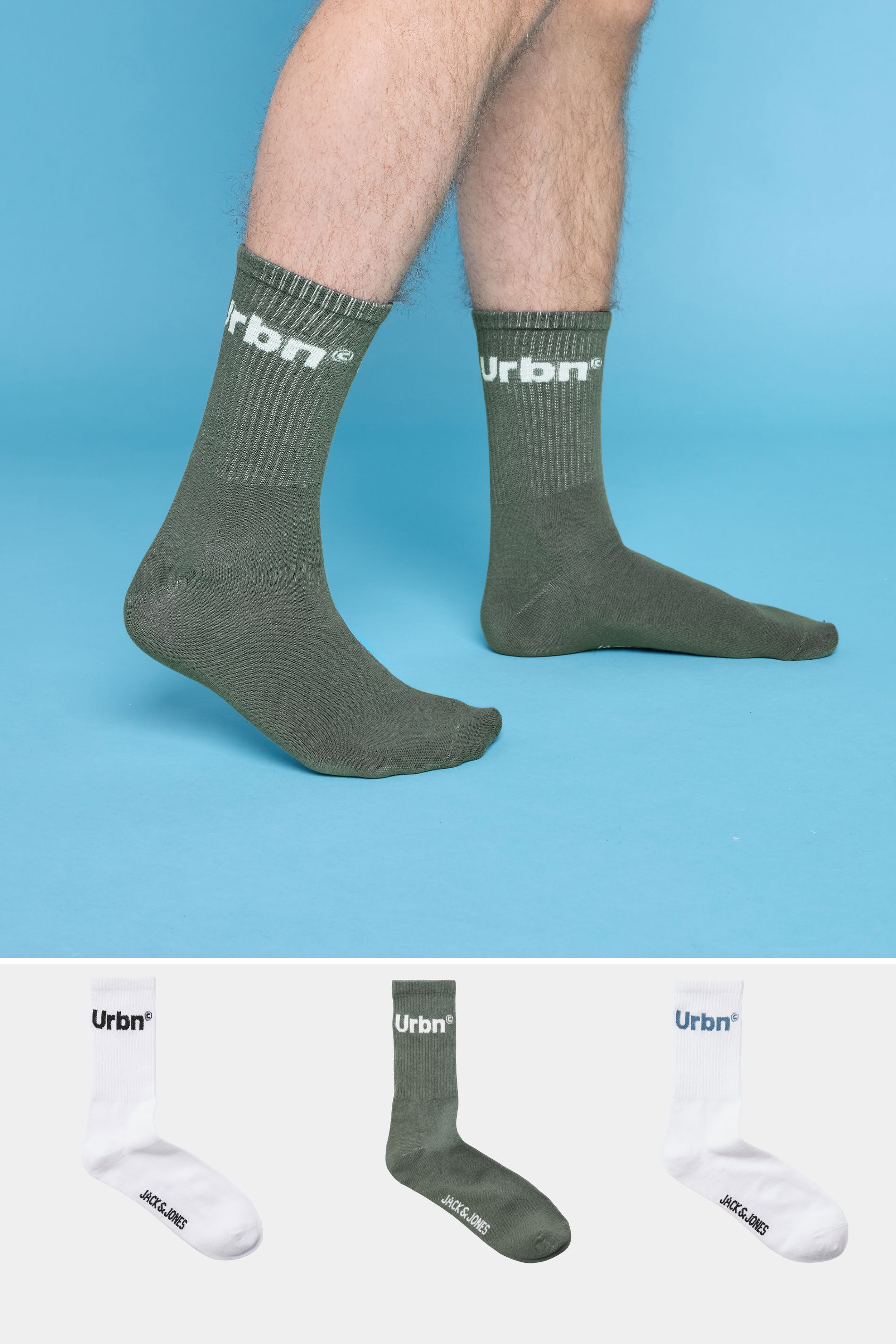 Jack & Jones JACK & JONES 3 Pack White & Green 'Urbn' Socks
