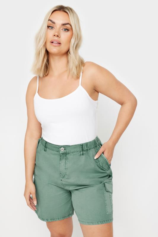 Yours YOURS Curve Sage Green Cotton Cargo Shorts