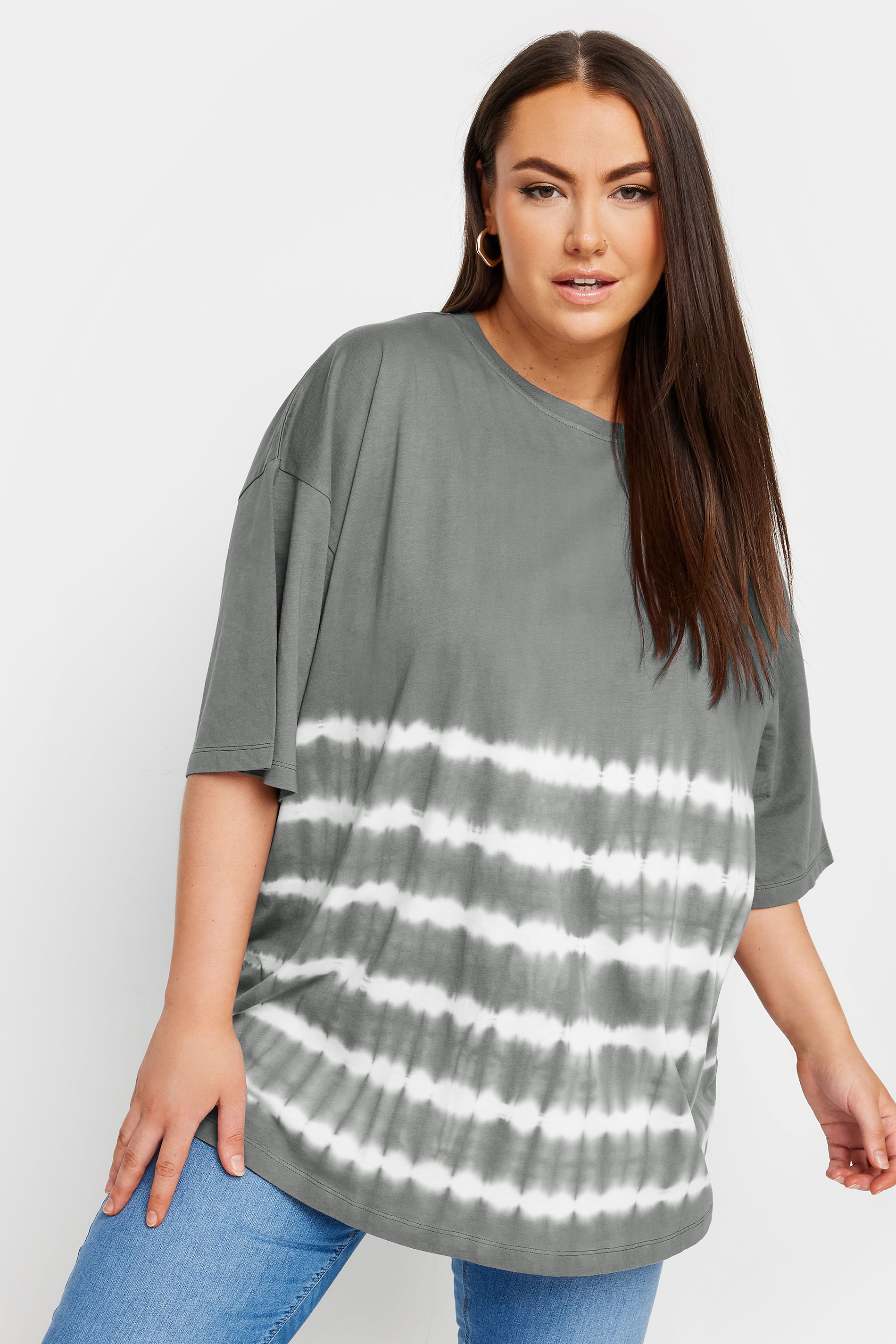 Yours YOURS Curve Grey Tie Dye Boxy T-Shirt