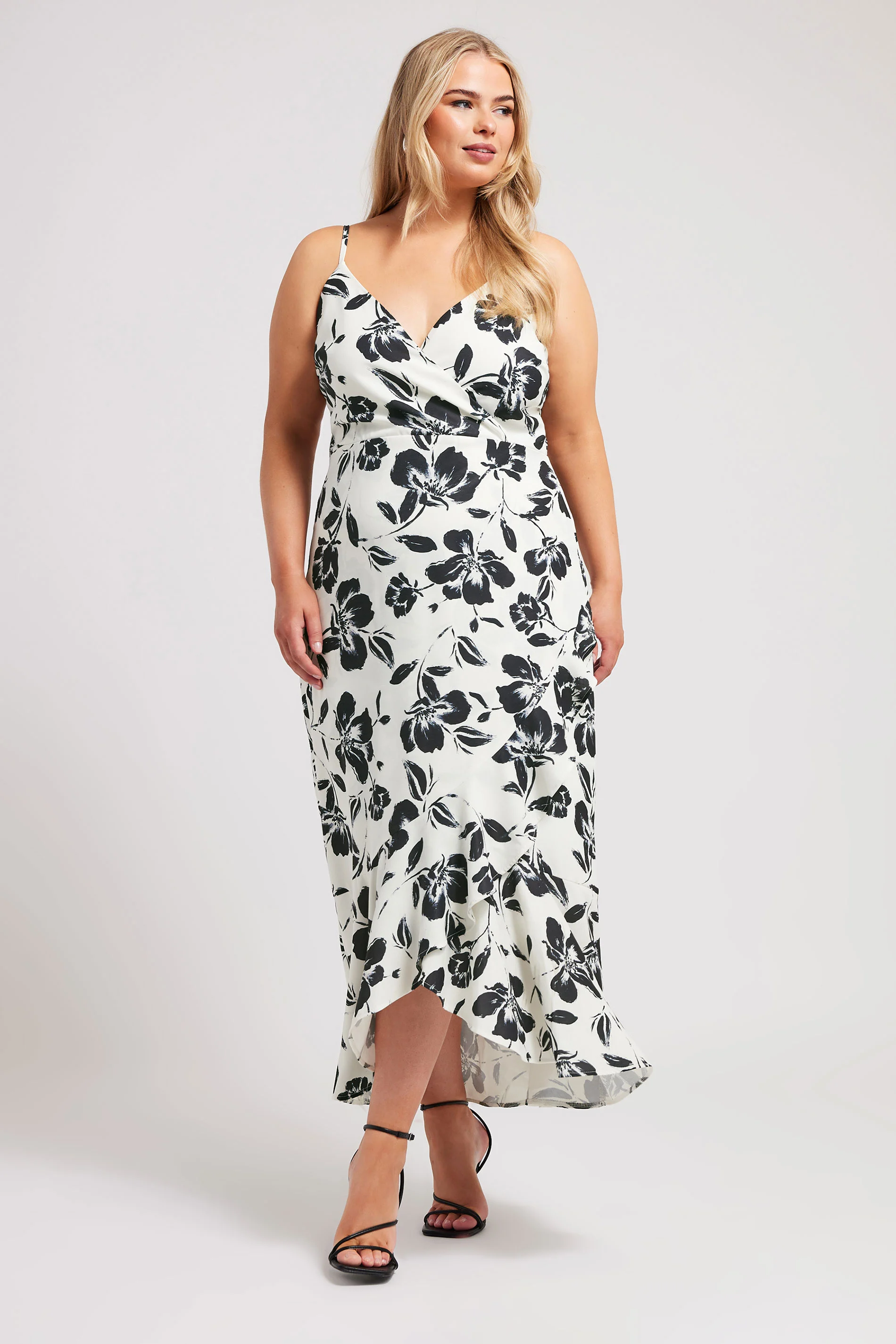 Yours London YOURS LONDON Curve White Floral Print Ruffle Wrap Dress