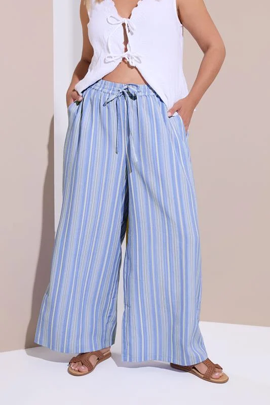Yours YOURS Curve Blue Textured Stripe Wide Leg Trousers