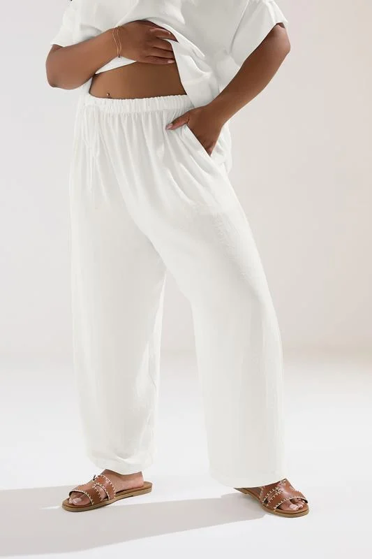 Yours YOURS Curve White Tie Waist Wide Leg Trousers