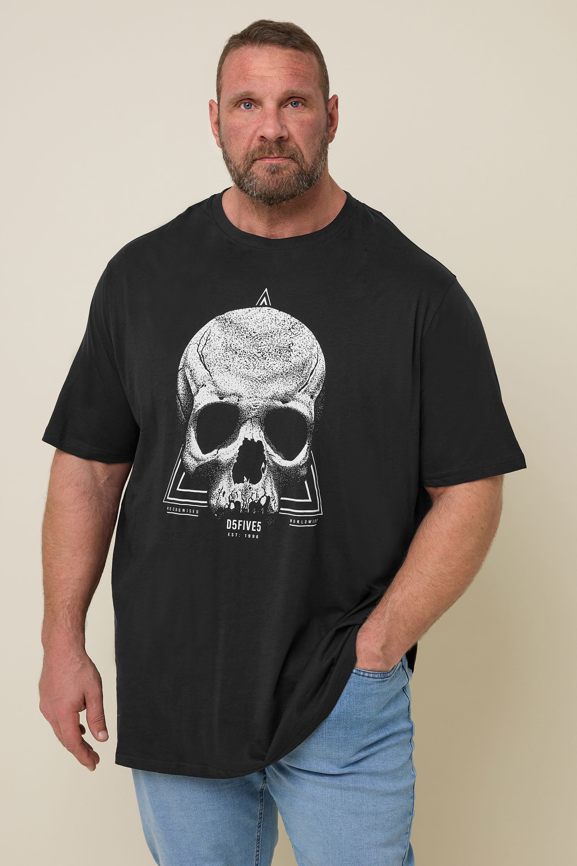 D555 D555 Big & Tall Black Washed Skull T-Shirt