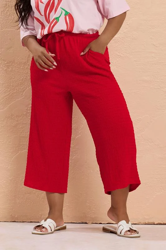 Yours YOURS Curve Red Textured Cropped Trousers