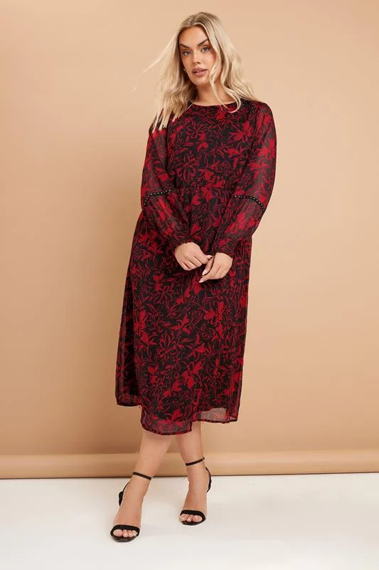 Yours YOURS Curve Red Floral Print Chiffon Midaxi Dress