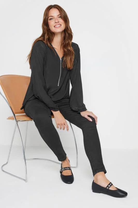 M&Co Womens M&Co Black Zip Front Bellow Sleeve Top