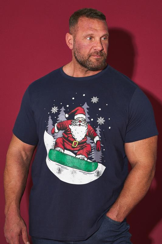 BadRhino BadRhino Big & Tall Navy Blue Santa Snowboard Graphic T-Shirt