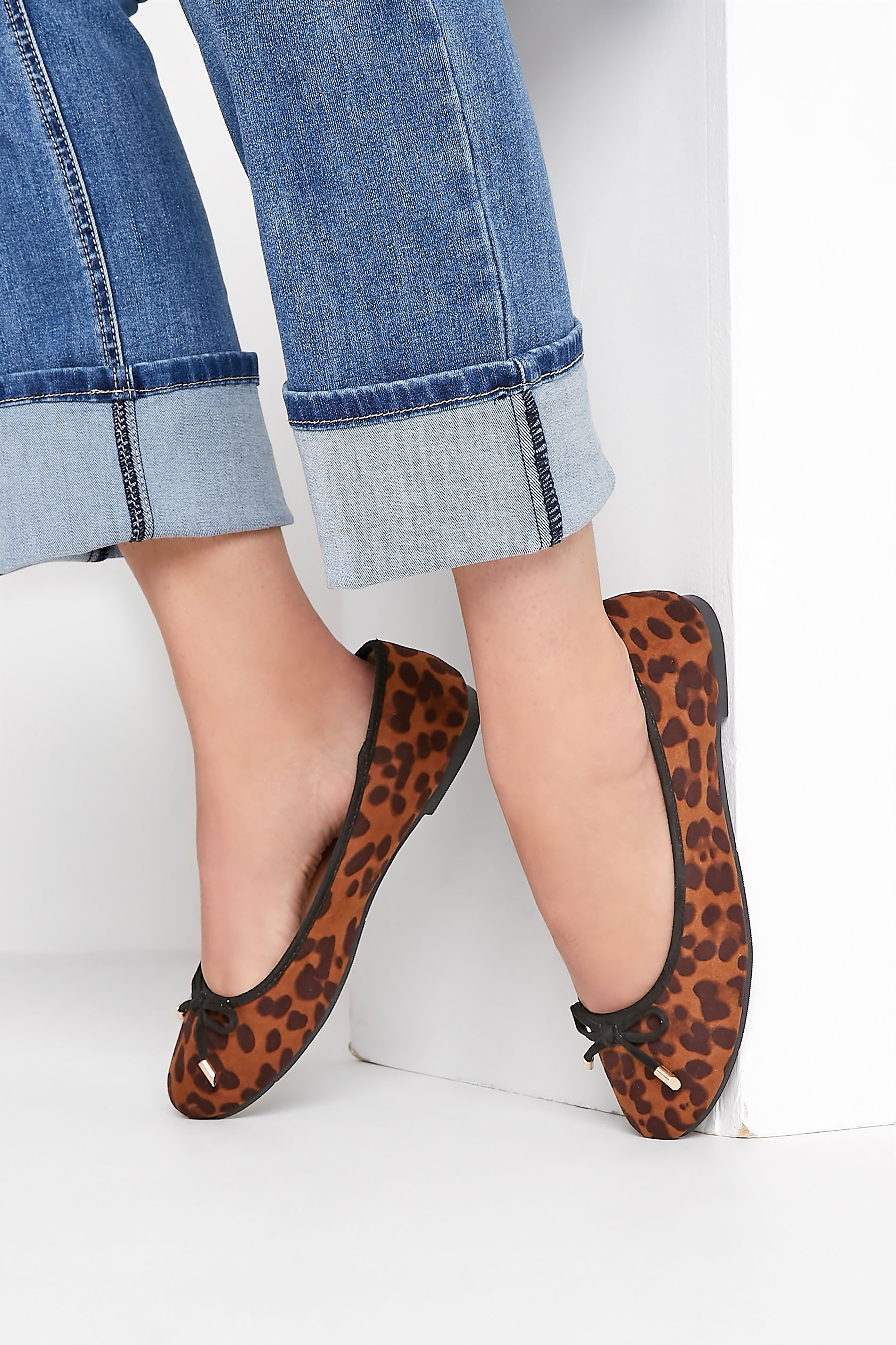 LTS LTS Brown Leopard Print Ballerina Pumps In Standard D Fit