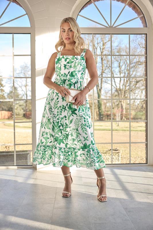 Yours London YOURS LONDON Curve White Botanical Leaf Print Linen Look Dress