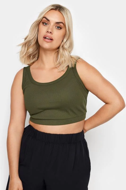 Yours YOURS Curve Khaki Green Crop Top