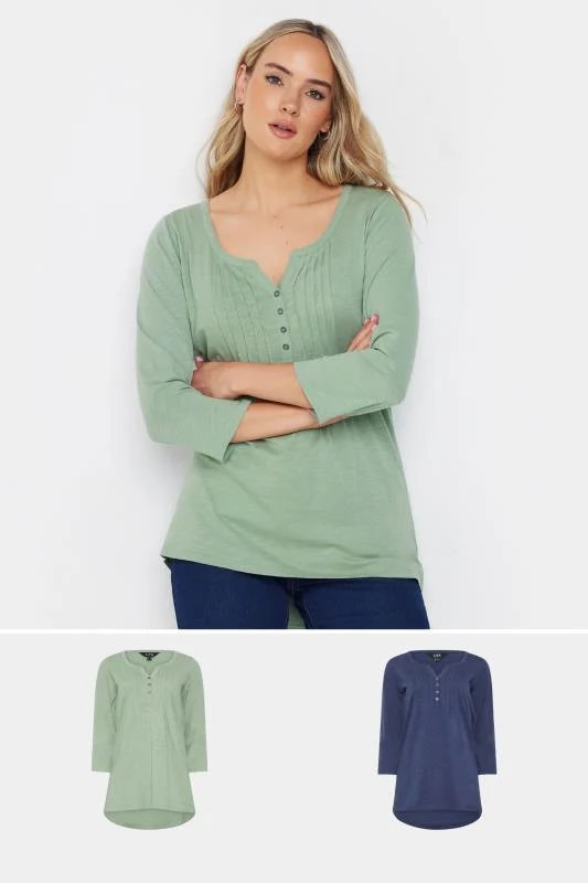 LTS LTS 2 PACK Tall Sage Green & Navy Blue Cotton Henley Tops