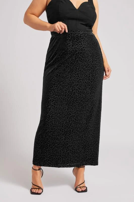 Yours London YOURS LONDON Curve Black Leopard Burnout Skirt