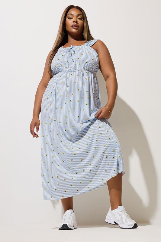 Limited Collection LIMITED COLLECTION Curve Blue Stripe Lemon Graphic Tie Dress