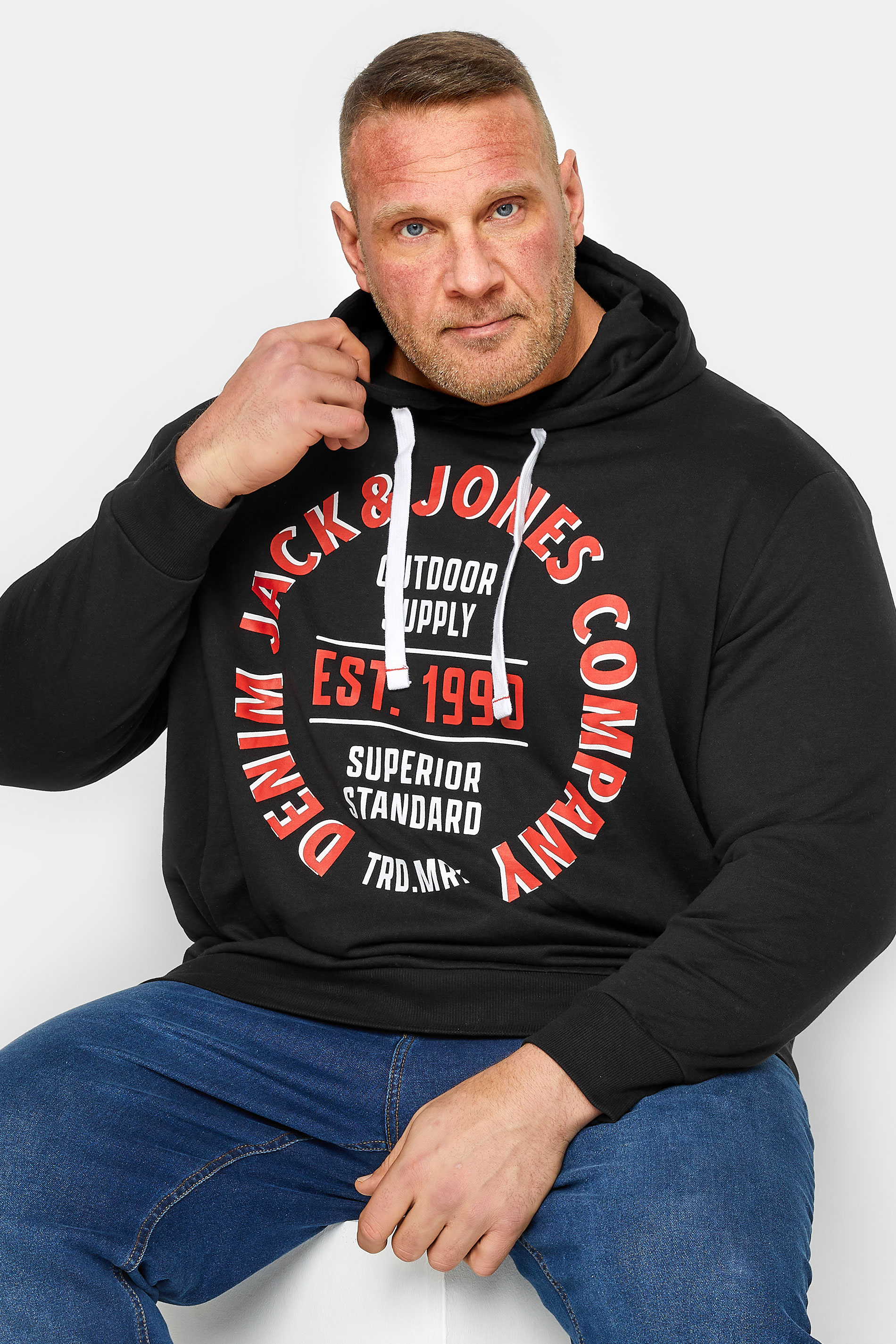 Jack & Jones JACK & JONES Big & Tall Black Circular Logo Hoodie