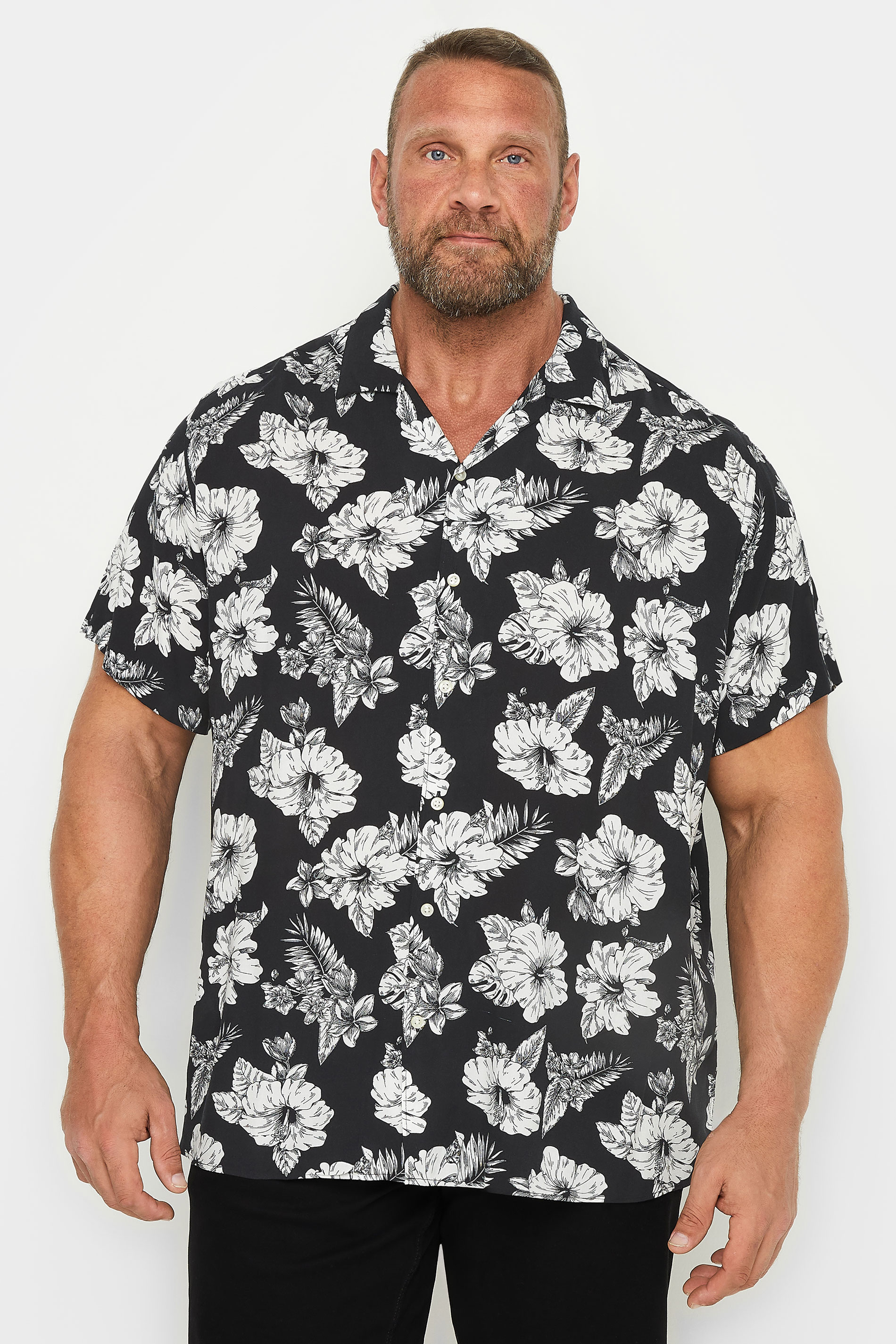 Jack & Jones JACK & JONES Big & Tall Black & White Floral Print Shirt