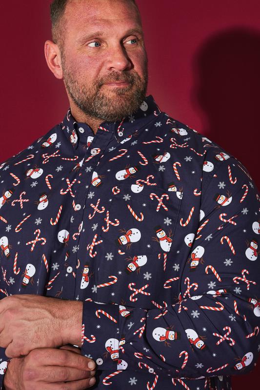 BadRhino BadRhino Big & Tall Navy Blue Snowman Print Shirt