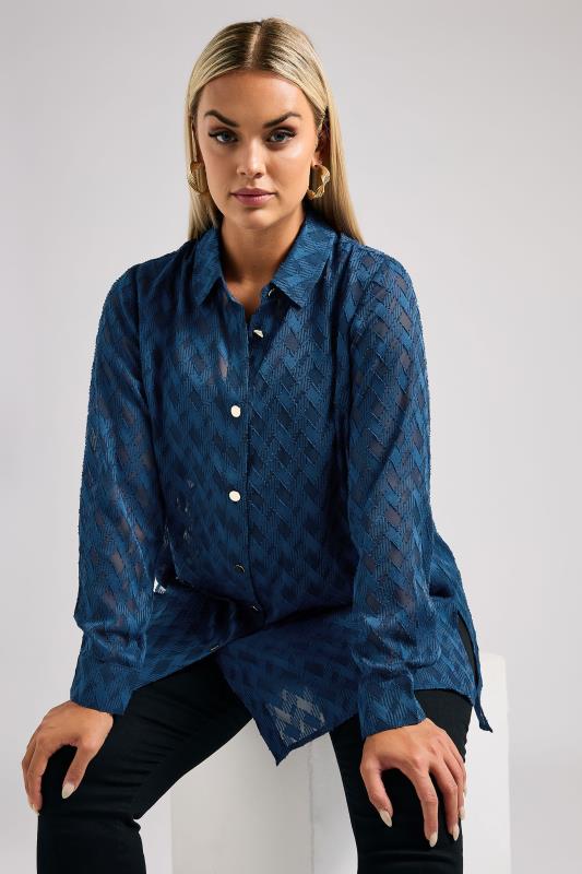 Yours London YOURS LONDON Curve Blue Textured Longline Shirt