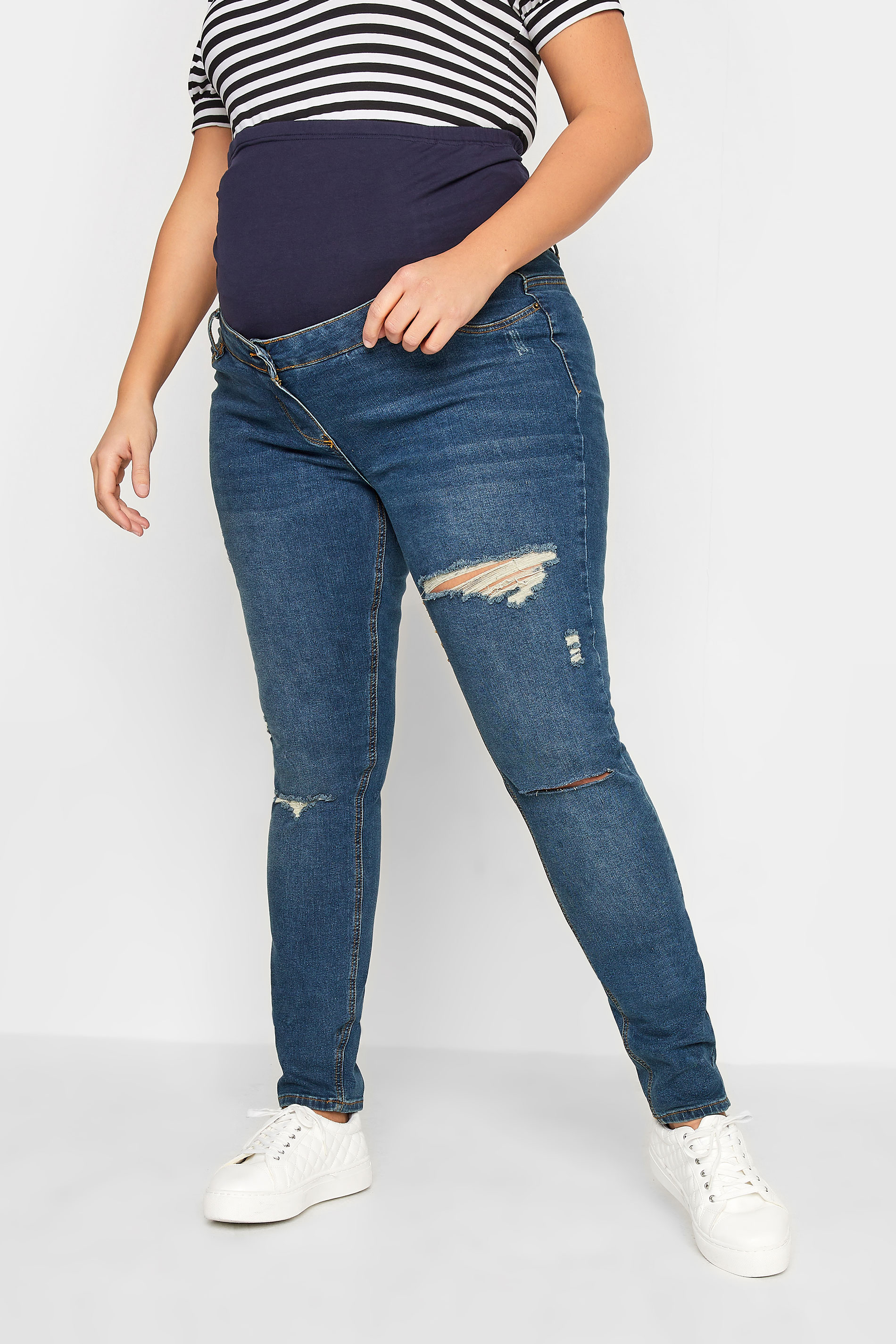 LTS LTS Tall Maternity Mid Blue Distressed AVA Stretch Skinny Jeans