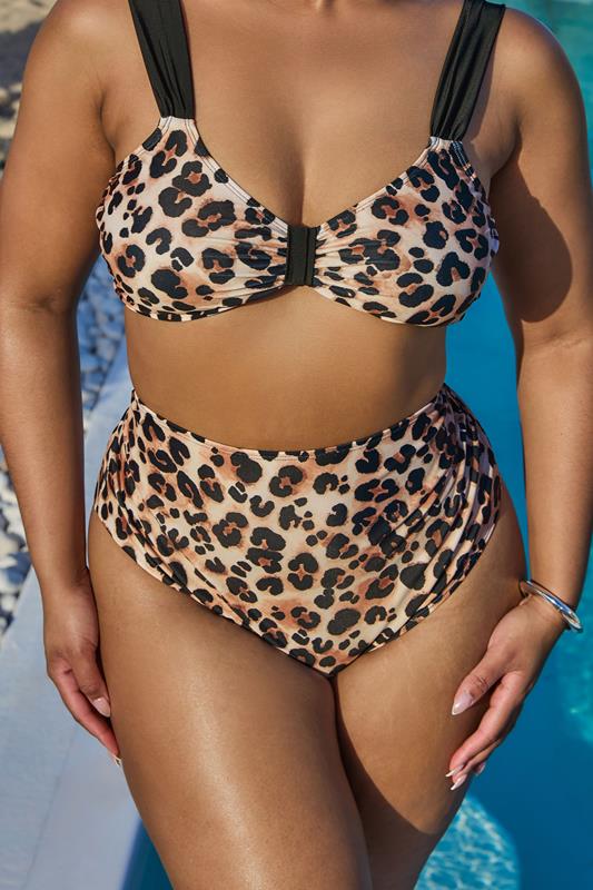 Yours YOURS Curve Black Leopard Print High Waisted Bikini Briefs