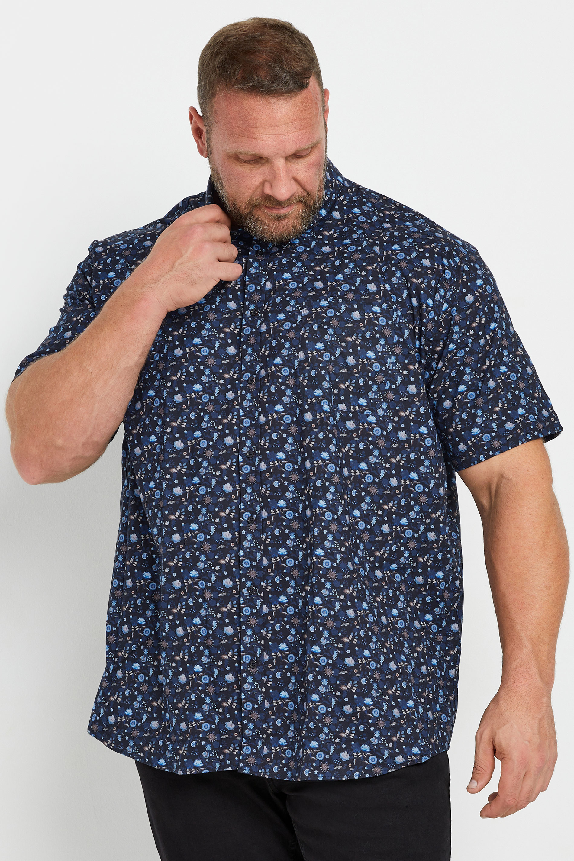 Espionage ESPIONAGE Big & Tall Navy Blue Floral Print Stretch Shirt