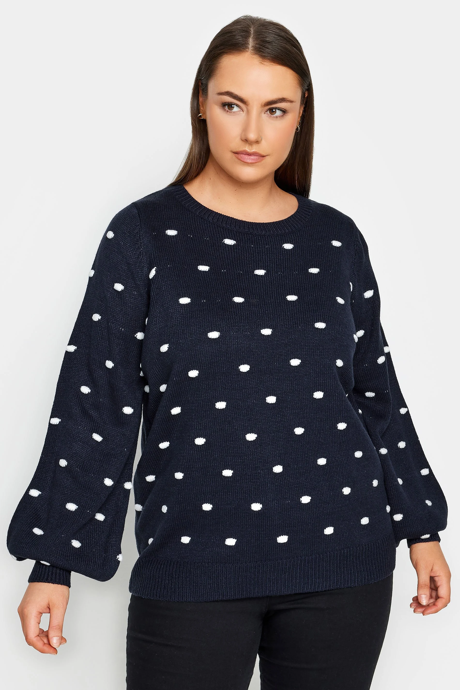 Evans Evans Navy Blue Polka Dot Balloon Sleeve Jumper