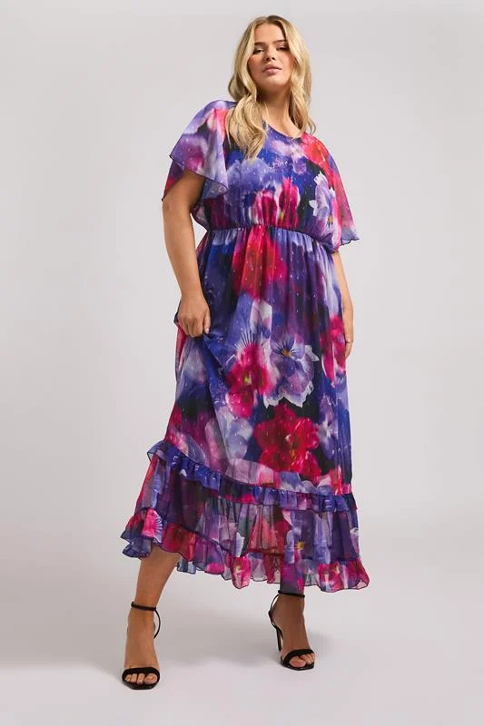 Yours London YOURS LONDON Curve Purple Floral Print Maxi Smock Dress
