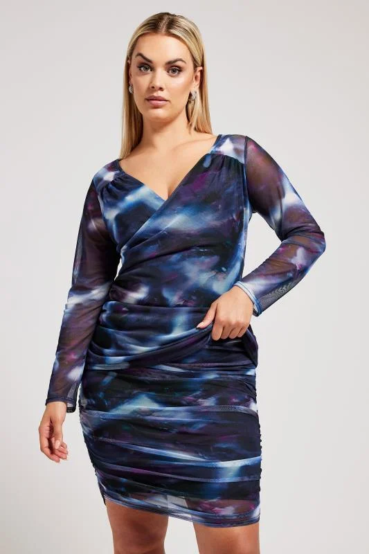 Yours London YOURS LONDON Curve Purple Mesh Abstract Print Skirt