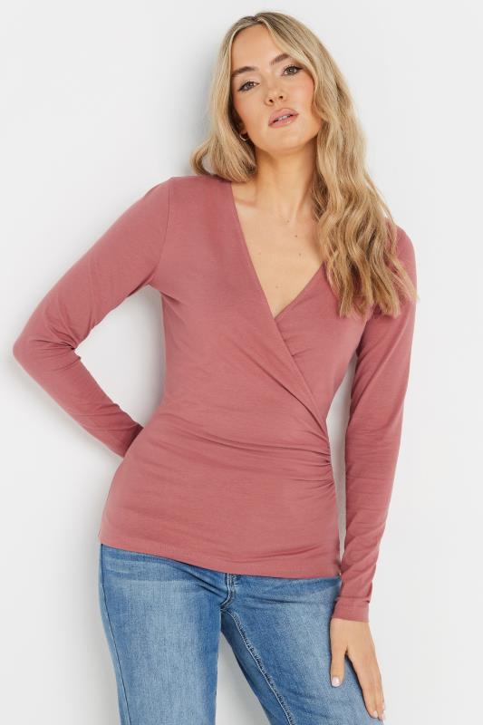 LTS LTS Tall Pink Long Sleeve Wrap Top