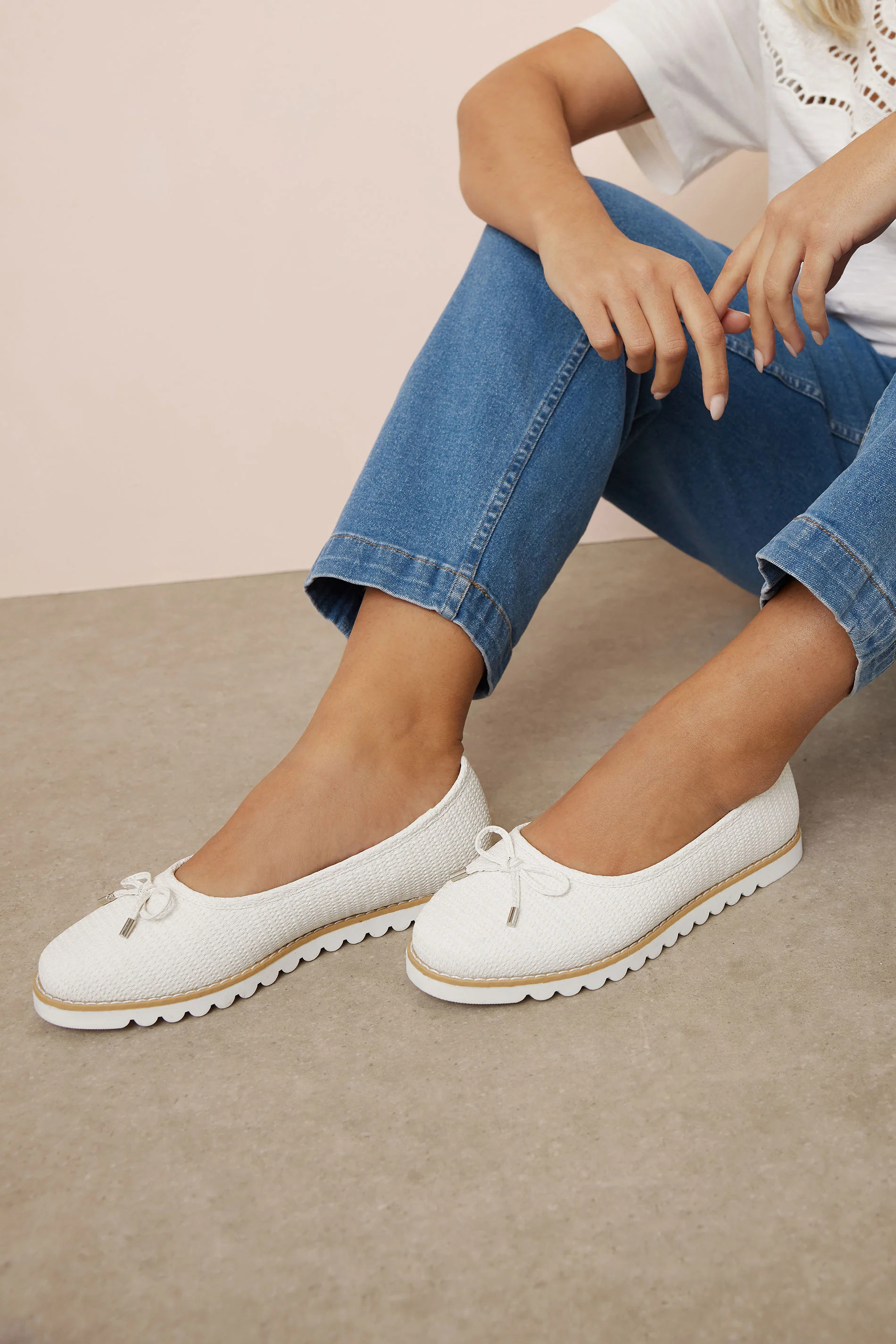 Yours White Woven Ballerina Pumps In Wide E Fit & Extra Wide EEE Fit