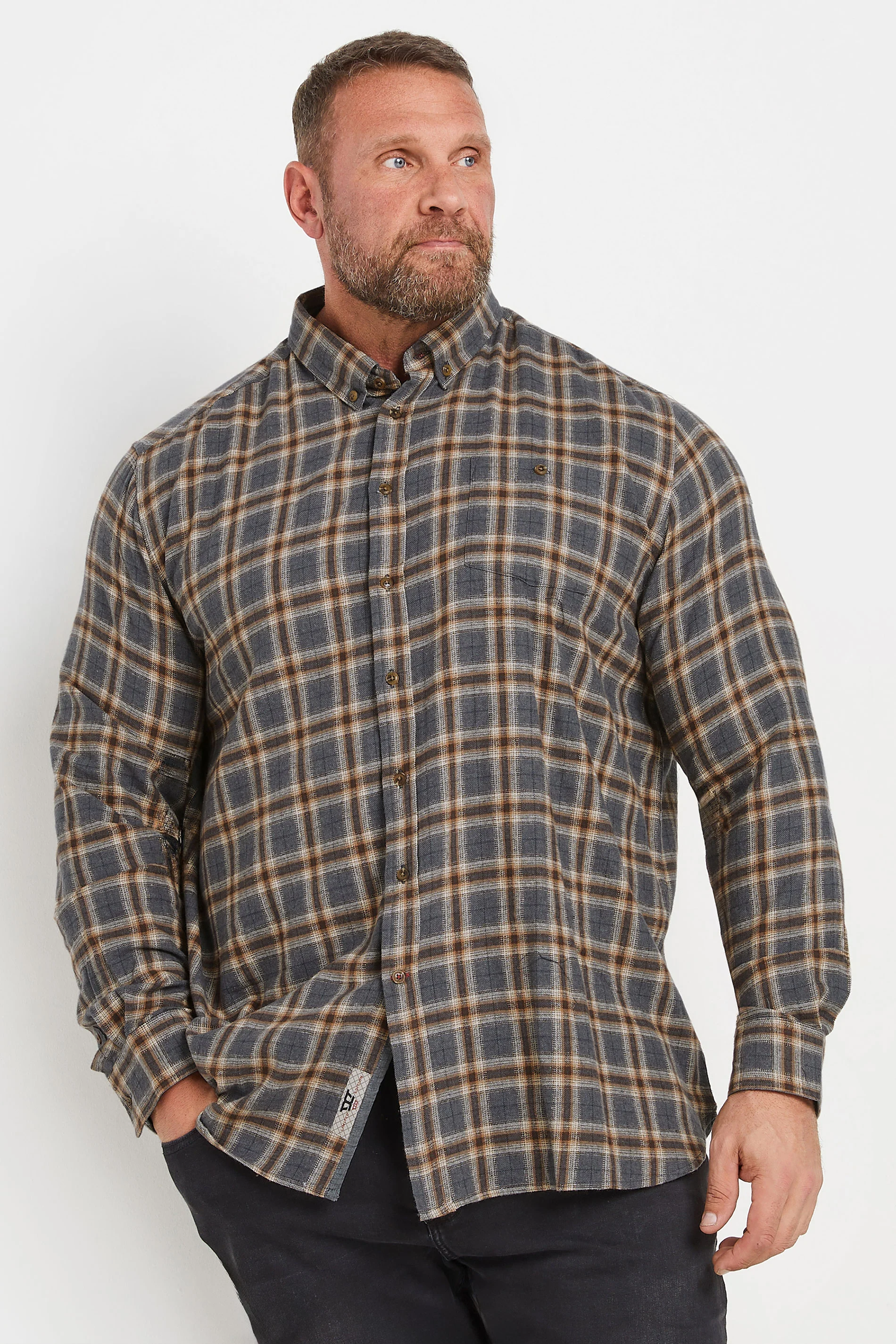 D555 D555 Big & Tall Tan Brown Check Print Long Sleeve Shirt