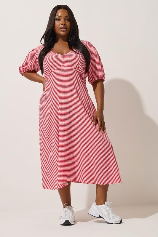 Limited Collection LIMITED COLLECTION Curve Red Gingham Bow Tie Back Midi Dress