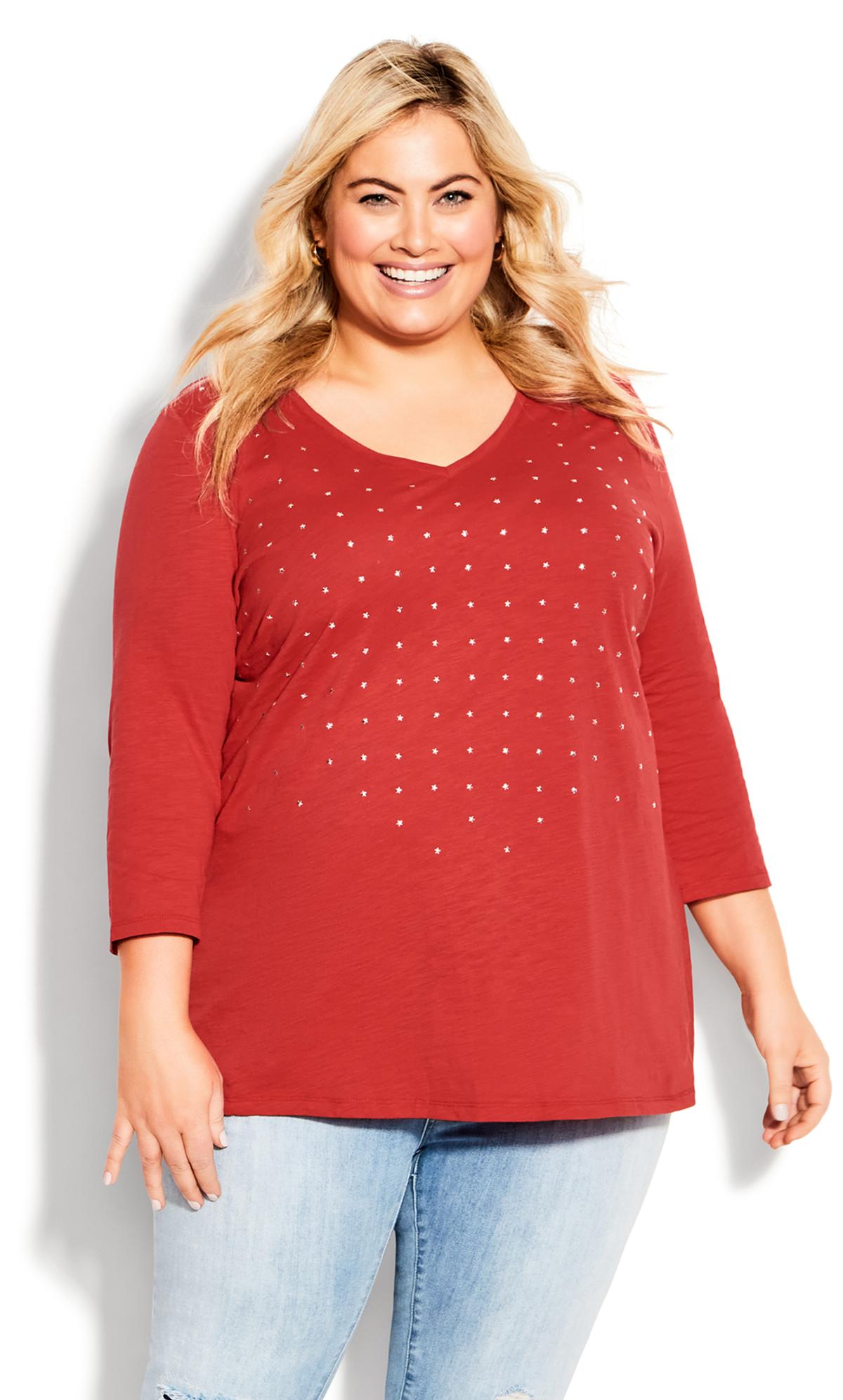 Evans Evans Red Star Studded T-Shirt
