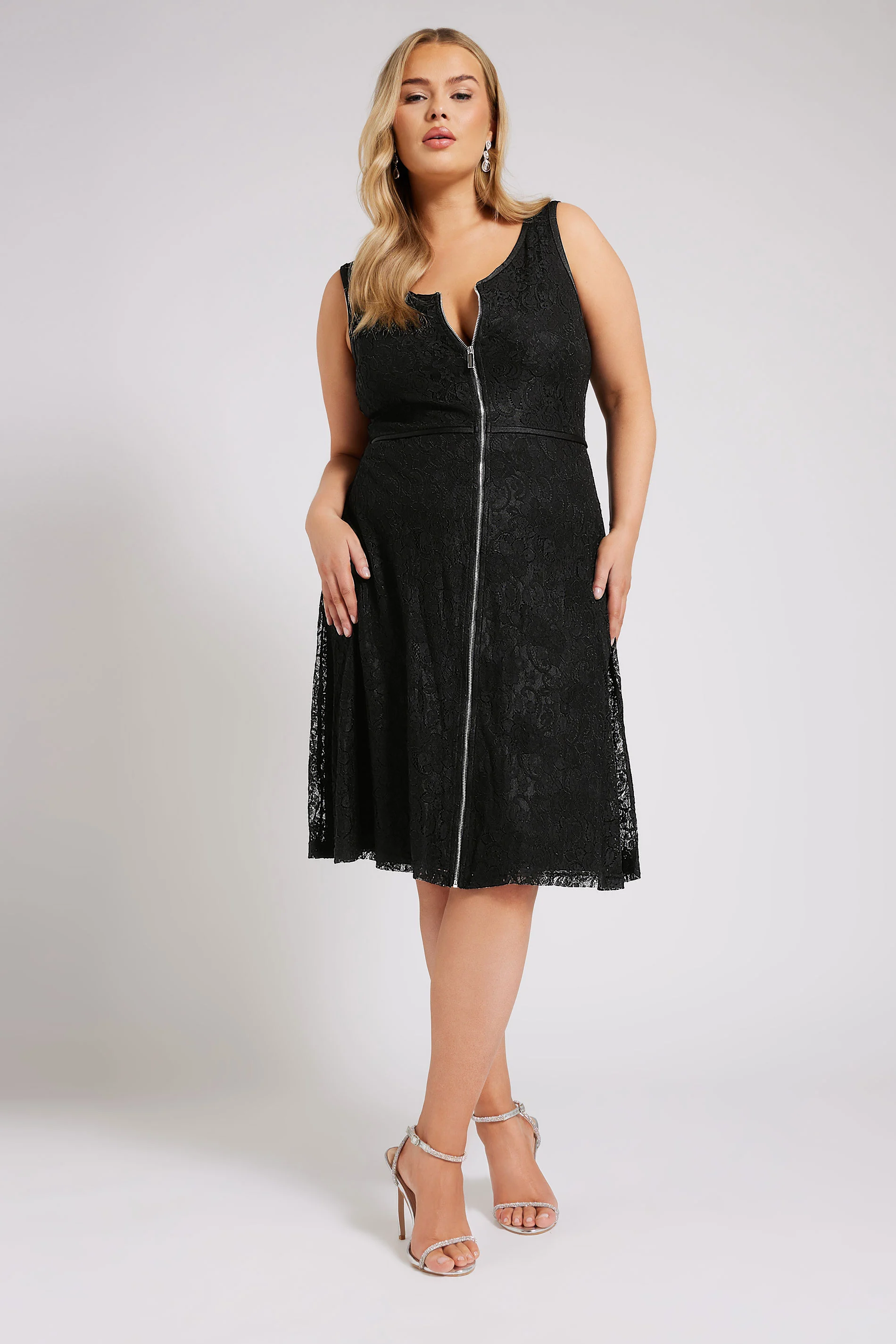 Yours London YOURS LONDON Curve Black Zip Front Lace Skater Dress