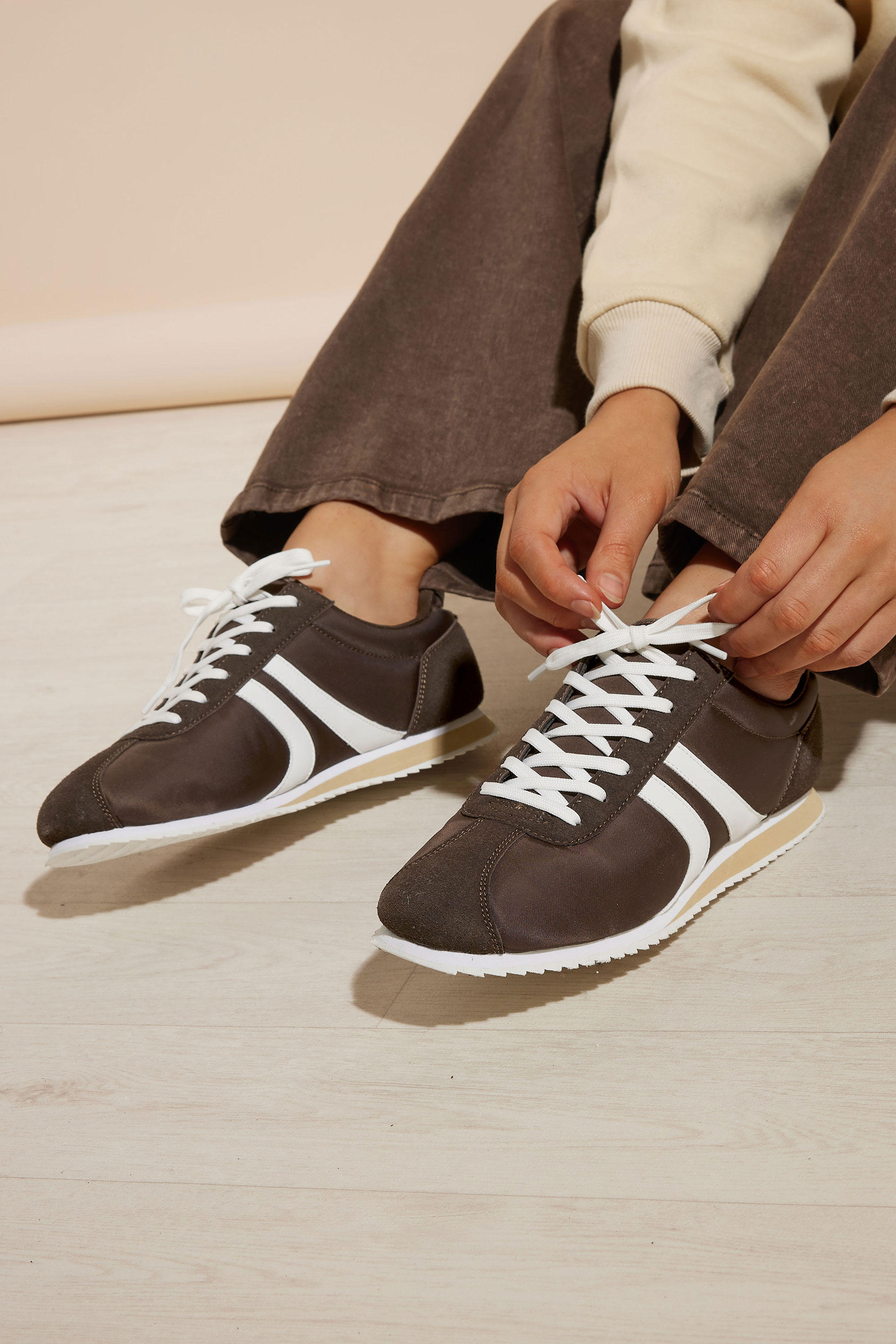 Yours Brown Side Stripe Trainers in Extra Wide EEE Fit