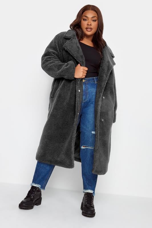 Yours YOURS Curve Black Teddy Maxi Coat
