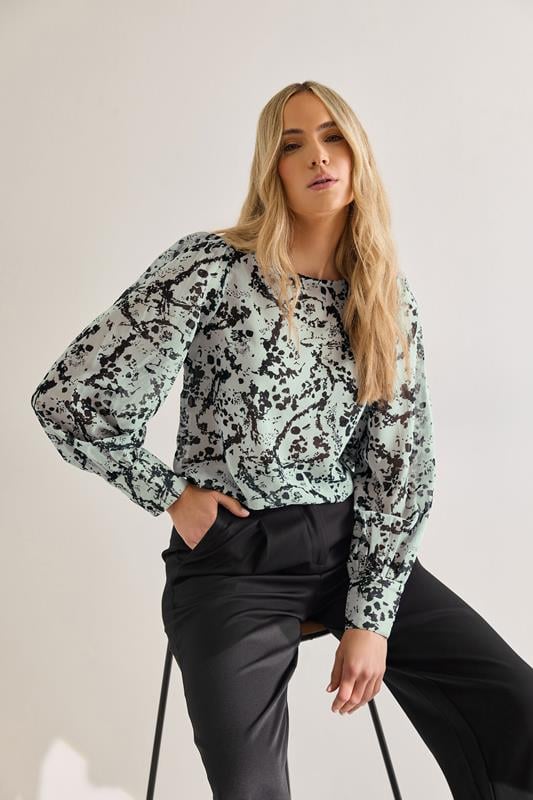 LTS LTS Tall Ivory White Sheer Abstract Blouse