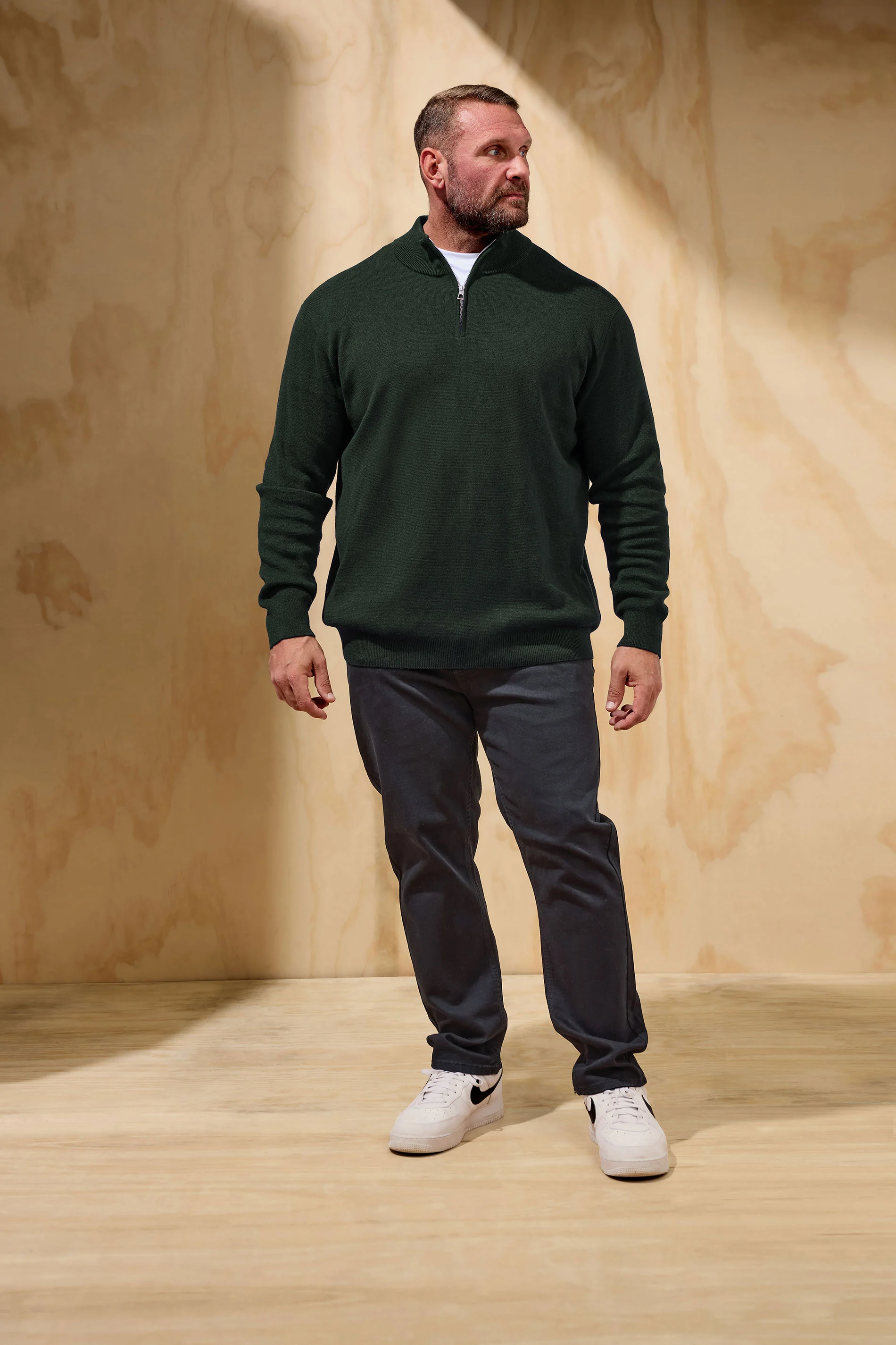 BadRhino BadRhino Big & Tall Green Milano Quarter Zip Knitted Jumper