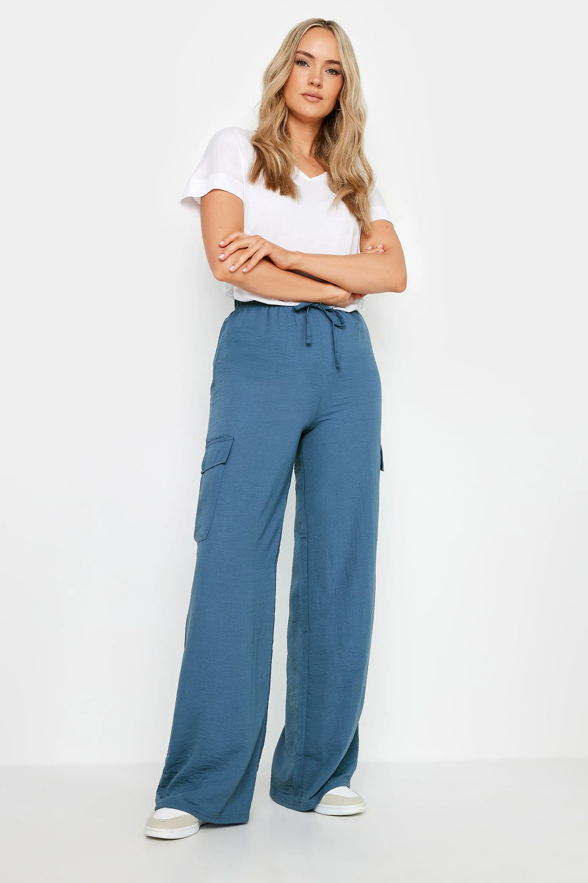 LTS LTS Tall Denim Blue Cargo Crepe Wide Leg Trousers