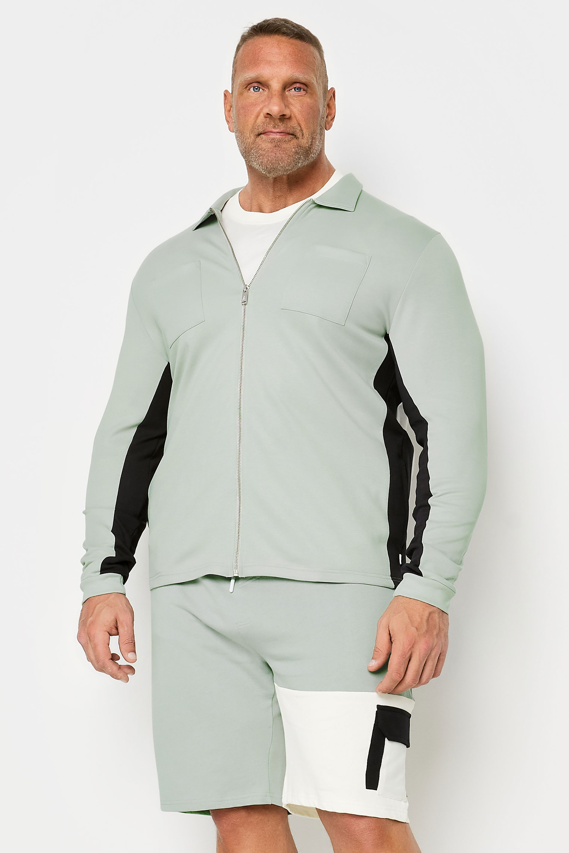 Studio A STUDIO A Big & Tall Grey Contrast Sleeve Collared Zip Up Jacket