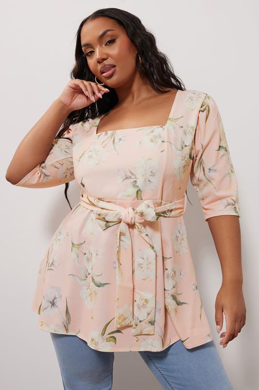 Yours London YOURS LONDON Curve Pink Floral Print Square Neck Top