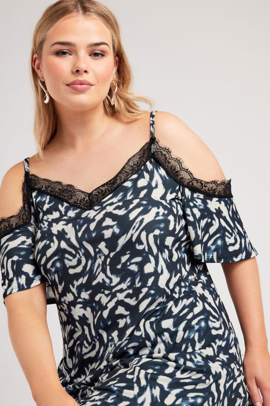 Yours London YOURS LONDON Curve Black Animal Print Lace Cold Shoulder Top