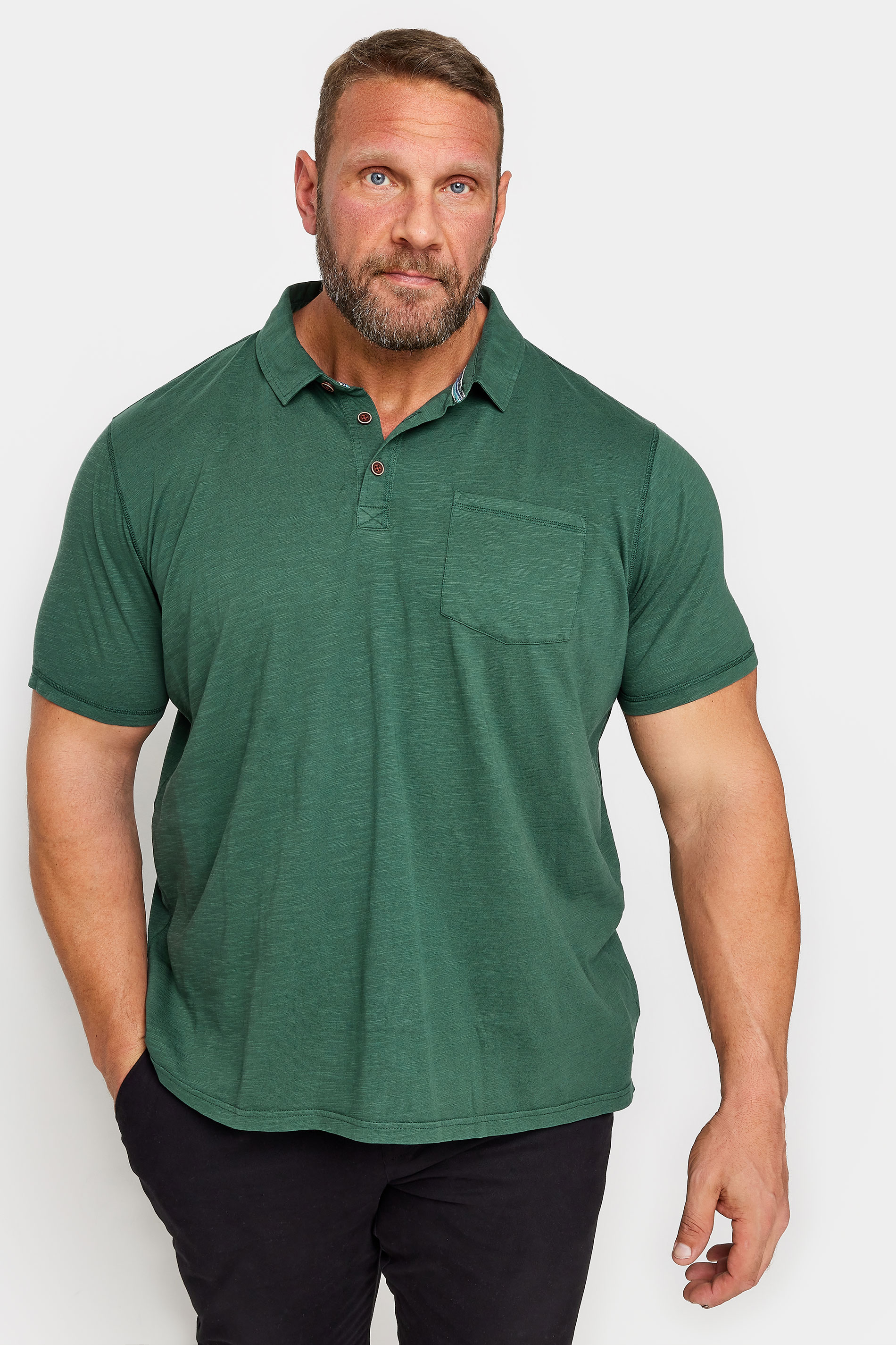 BadRhino BadRhino Big & Tall Pine Green Slub Polo Shirt