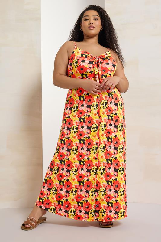 Yours YOURS Curve Black & Red Floral Print Maxi Dress