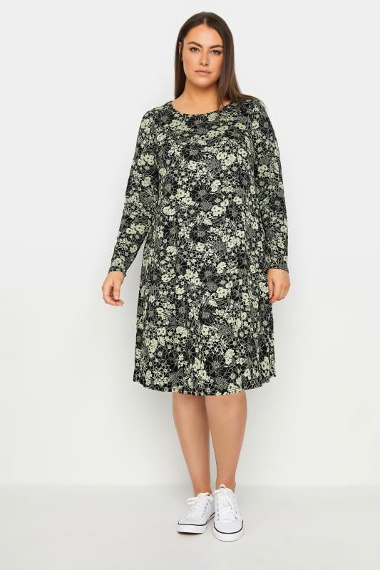 Evans Evans Black & Green Floral Tunic Dress