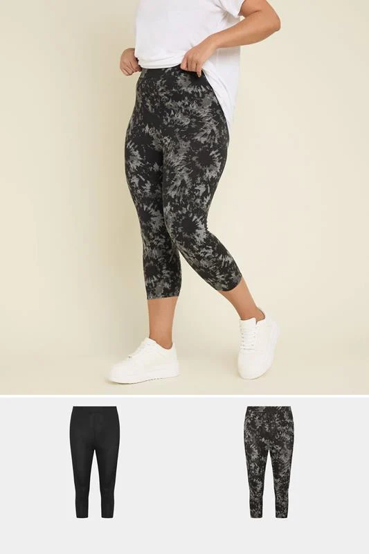 Yours YOURS 2 PACK Curve Grey Tie Dye Cropped Leggings